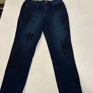 DG2 by Diane Gilman Dark Blue Floral Skinny Jeans